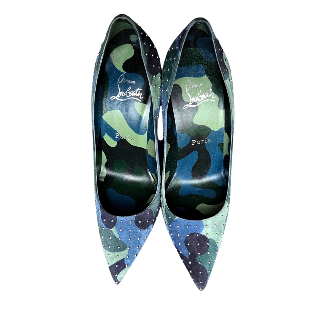 !SOLD! Christian Louboutin Kate Plume 100 Camo Studded Suede Pumps 36 - Picture 8 of 16